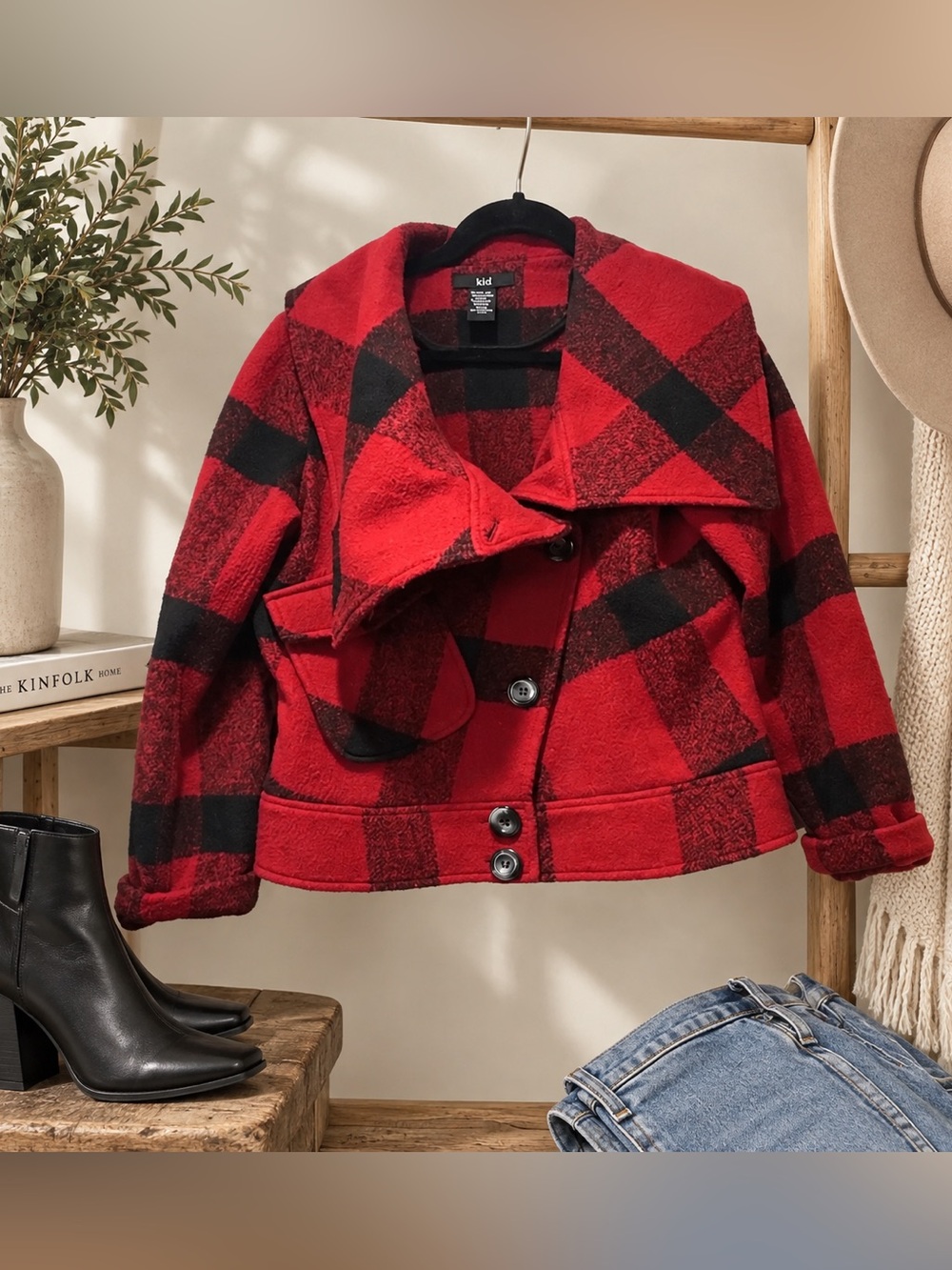 Buffalo Plaid Shacket Jacket Medium | Red Black Cozy Flannel Layering Fall Coat
